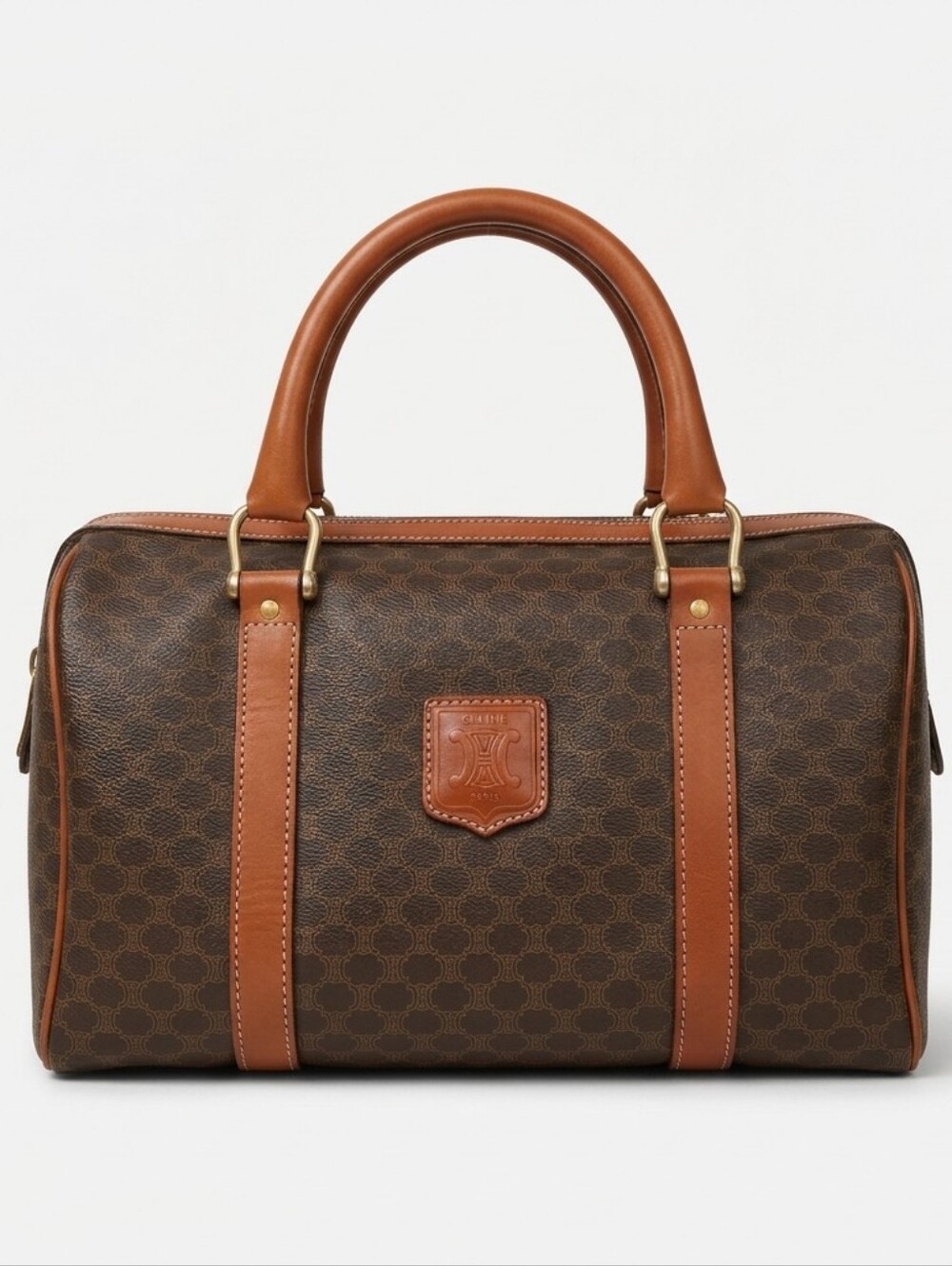 Vintage Celine Chocolate Monogram Duffel with Caramel Leather Trim